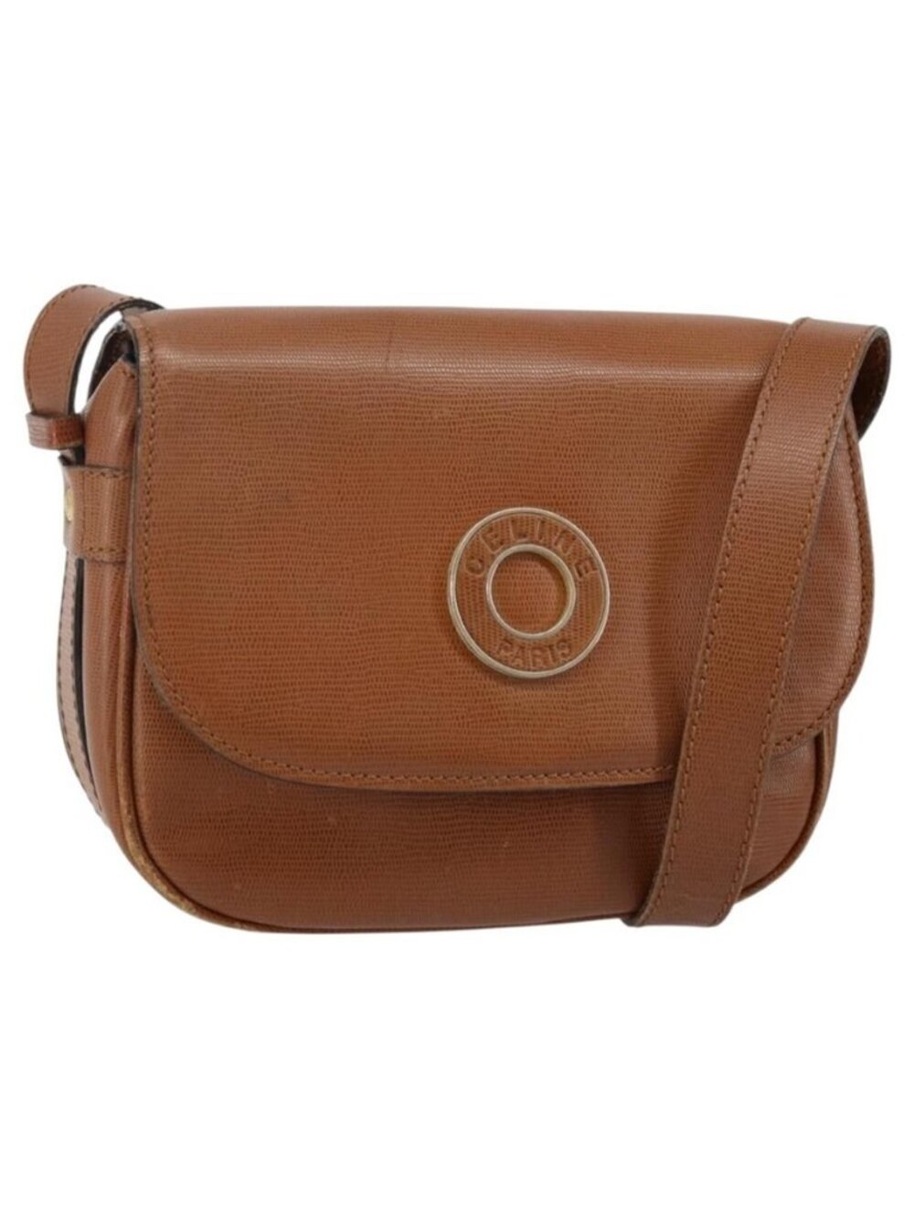 Authentic CELINE Shoulder Bag Leather Brown Gold